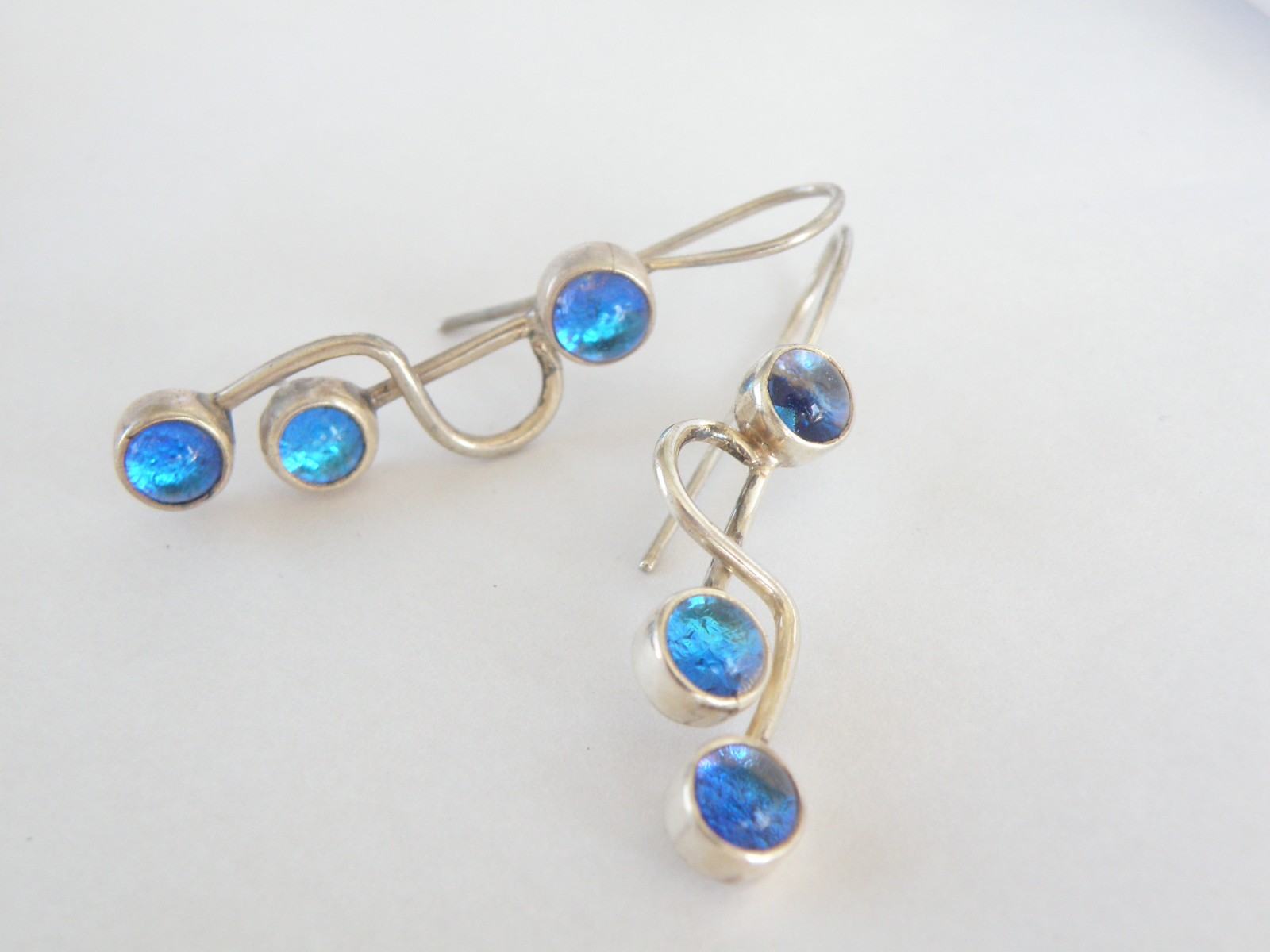 Artisan Sterling Silver 925 Blue Mirano Glass Dangle Earrings