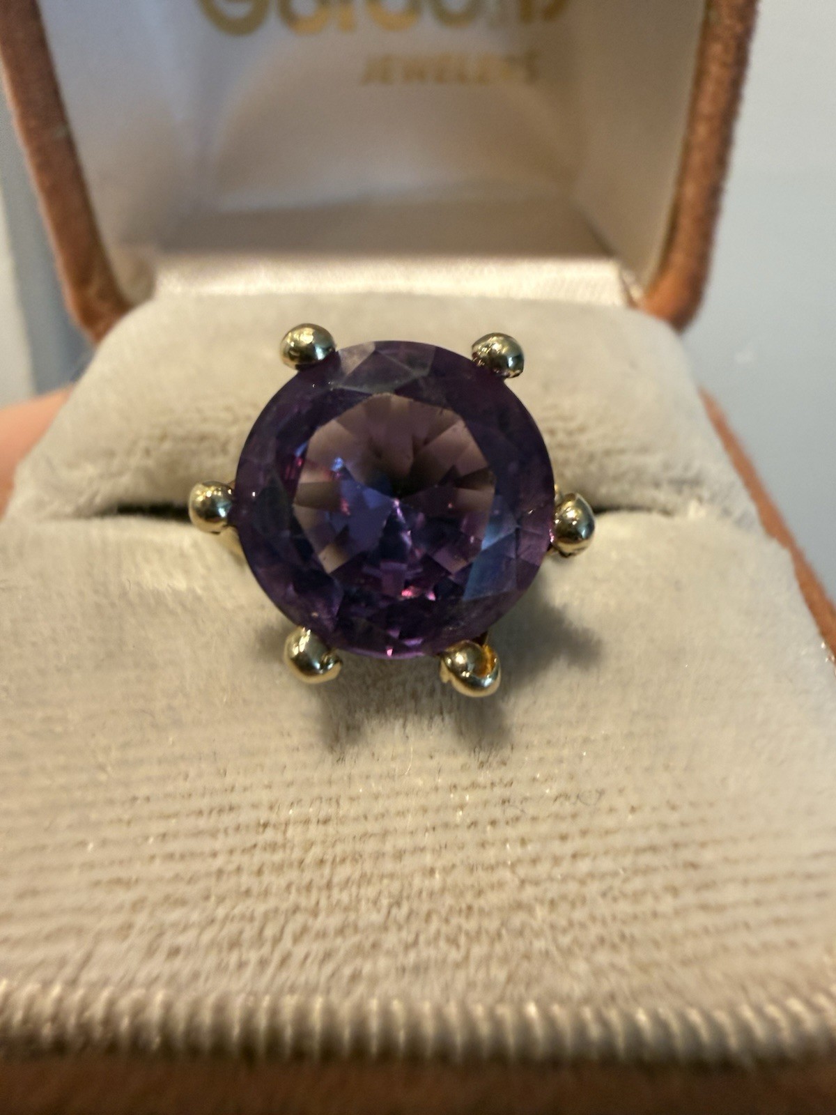 Vintage 14k Yellow Gold 4Ct+ Synthetic Color Change Sapphire Cocktail Ring Sz 7
