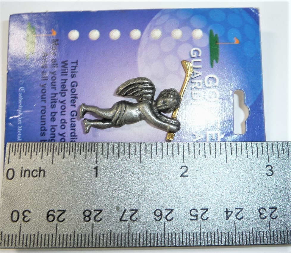 Vintage Golfer Guardian Angel Brooch Pin