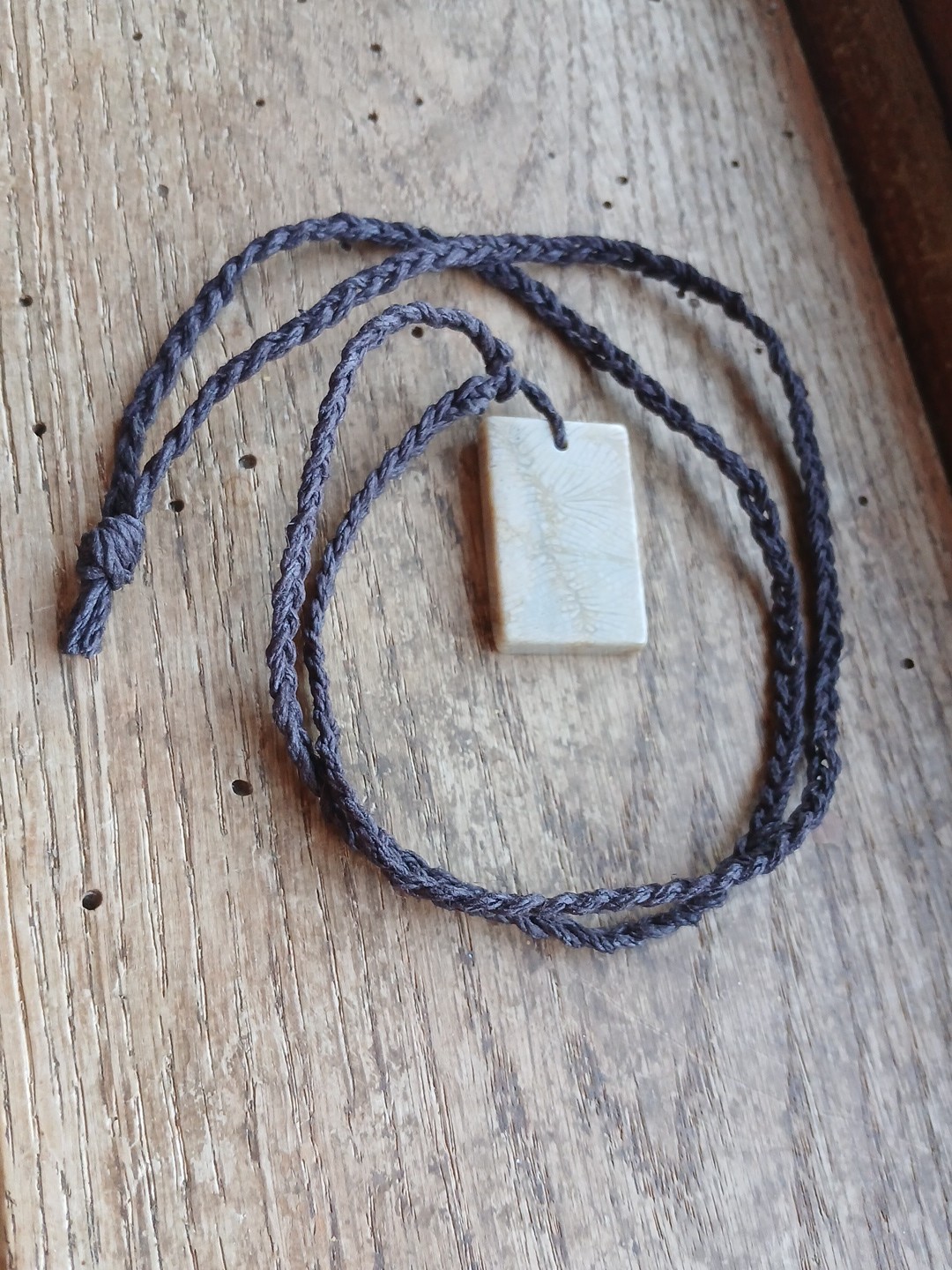 Fossil Coral Necklace Hemp Cord Hippie Boho Layering Science Archeology
