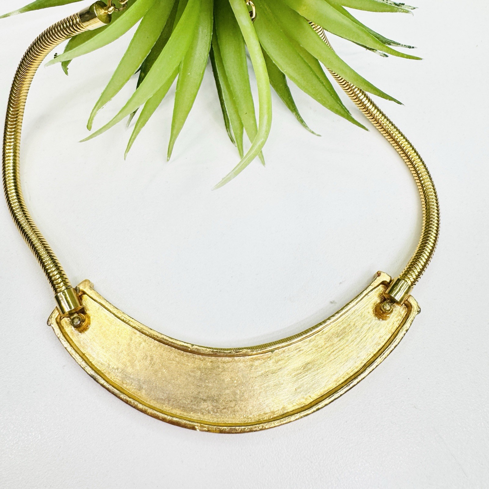 Vintage Neutral Tone Mosaic Enamel Gold Tone Necklace Tan Brown Yellow Orange