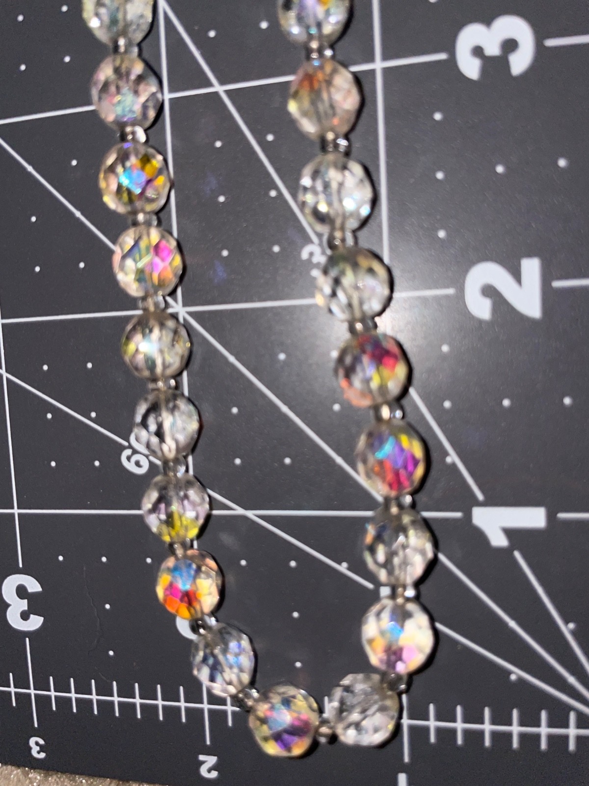 VTG Aurora Borealis Crystal Bead Necklace Clear AB Glass Faceted 30″