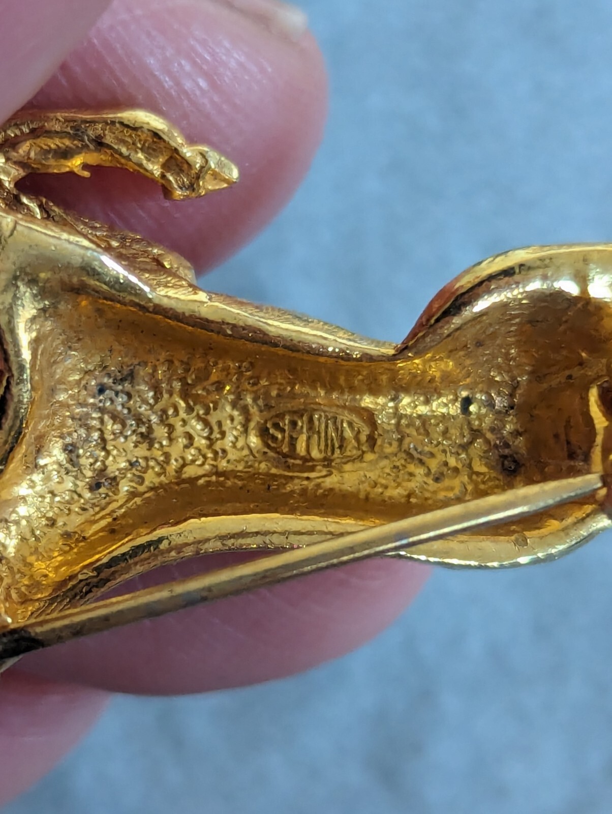 Vintage Running Horse Pin Galloping Wild Stallion Brooch Signed SPHINX Gold Tone