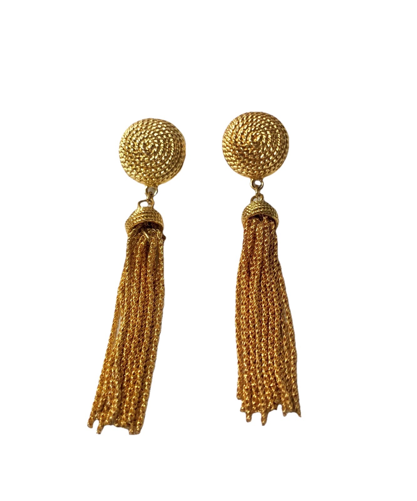 Signed NAPIER Vtg TASSEL Gold Tone Clip-on EARRINGS Dangle Adjustable Screwbacks