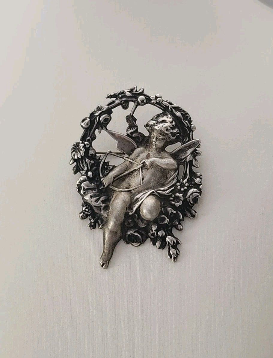 Cupid/ Cherub 925 Brooch/Pin/ Pendant, Sterling Silver