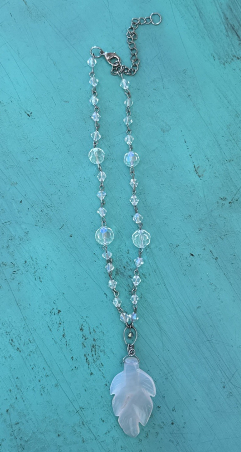 VTG Y2K NECKLACE Layer AGATE LEAF GEODE CRYSTALS AB Boho Hippie Gypsy Wedding
