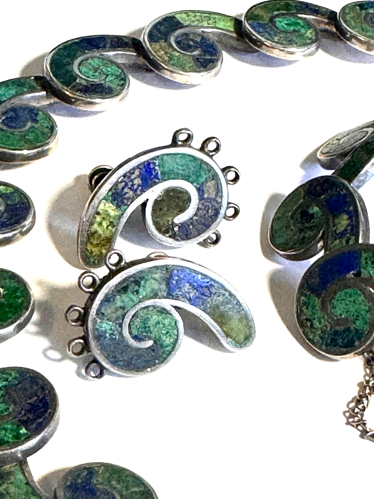 Los Castillo Azteca Sterling Suite of Necklace, Earrings, & Bracelet, Set