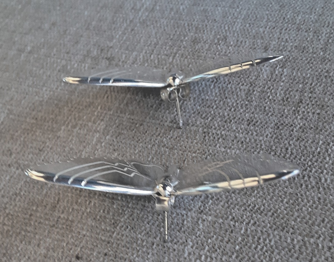 Vintage Sterling Silver Large Butterfly Stud Earrings About 1-3/4″ by 1″