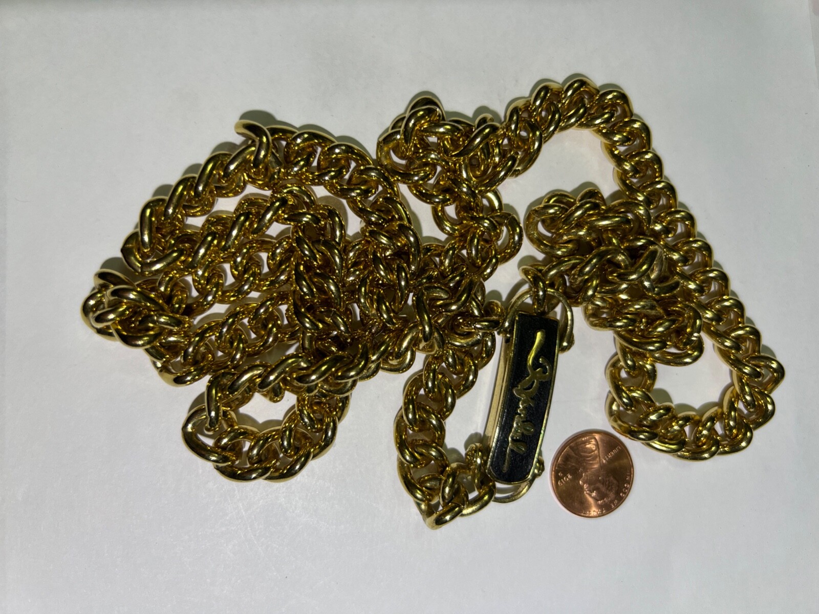 Signed Henri Bendel 1895 New York  Heavy Gold Tone Chain Link Necklace 36”