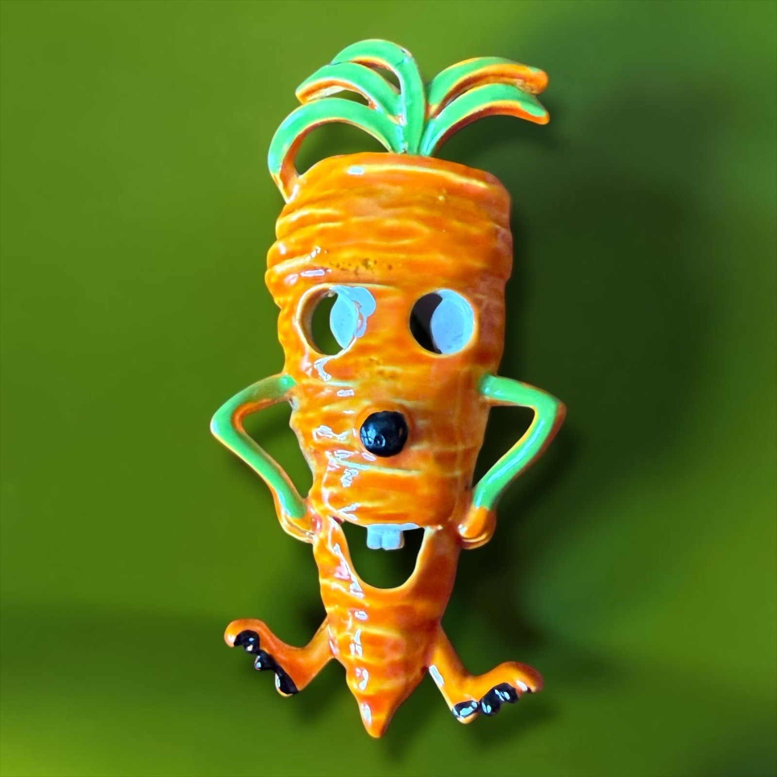 Vegetable Brooch Carrot Brooch Figural Enamel Anthropomorphic Vintage Pin