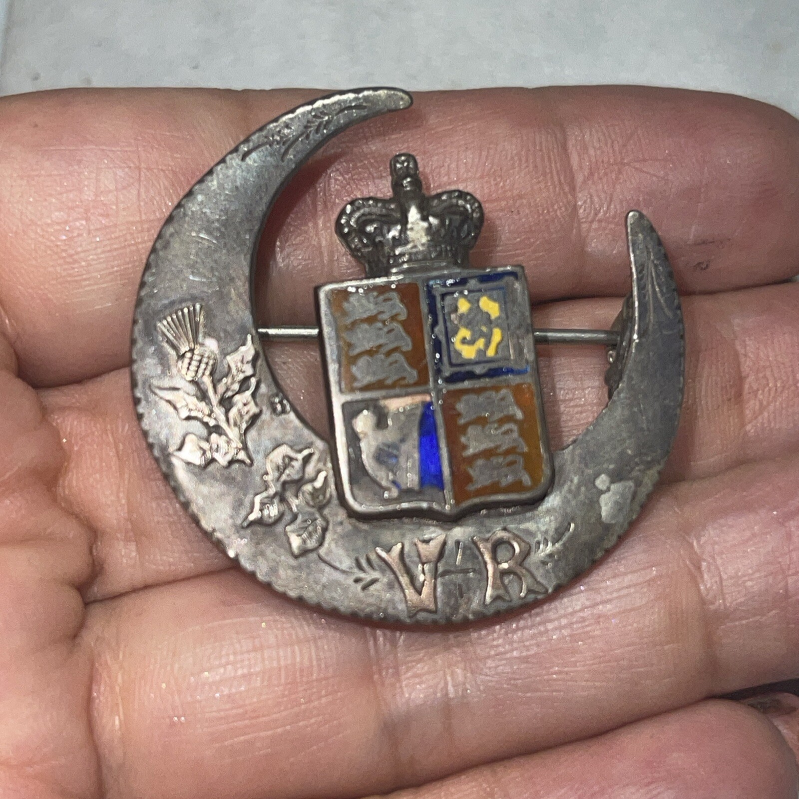 Antique 1886/1887 Queen Victoria Jubilee Sterling Silver Pin Enamel VR