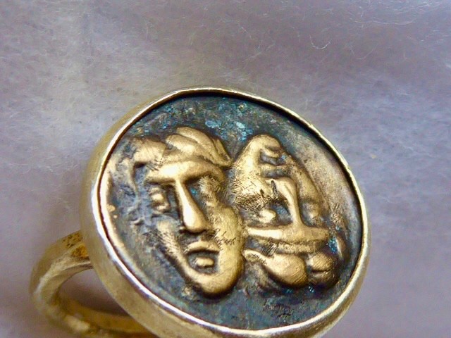 VINTAGE CUSTOM STERLING SILVER 925 GOLD TONE DOUBLE FACE COIN RING SIZE 4.25