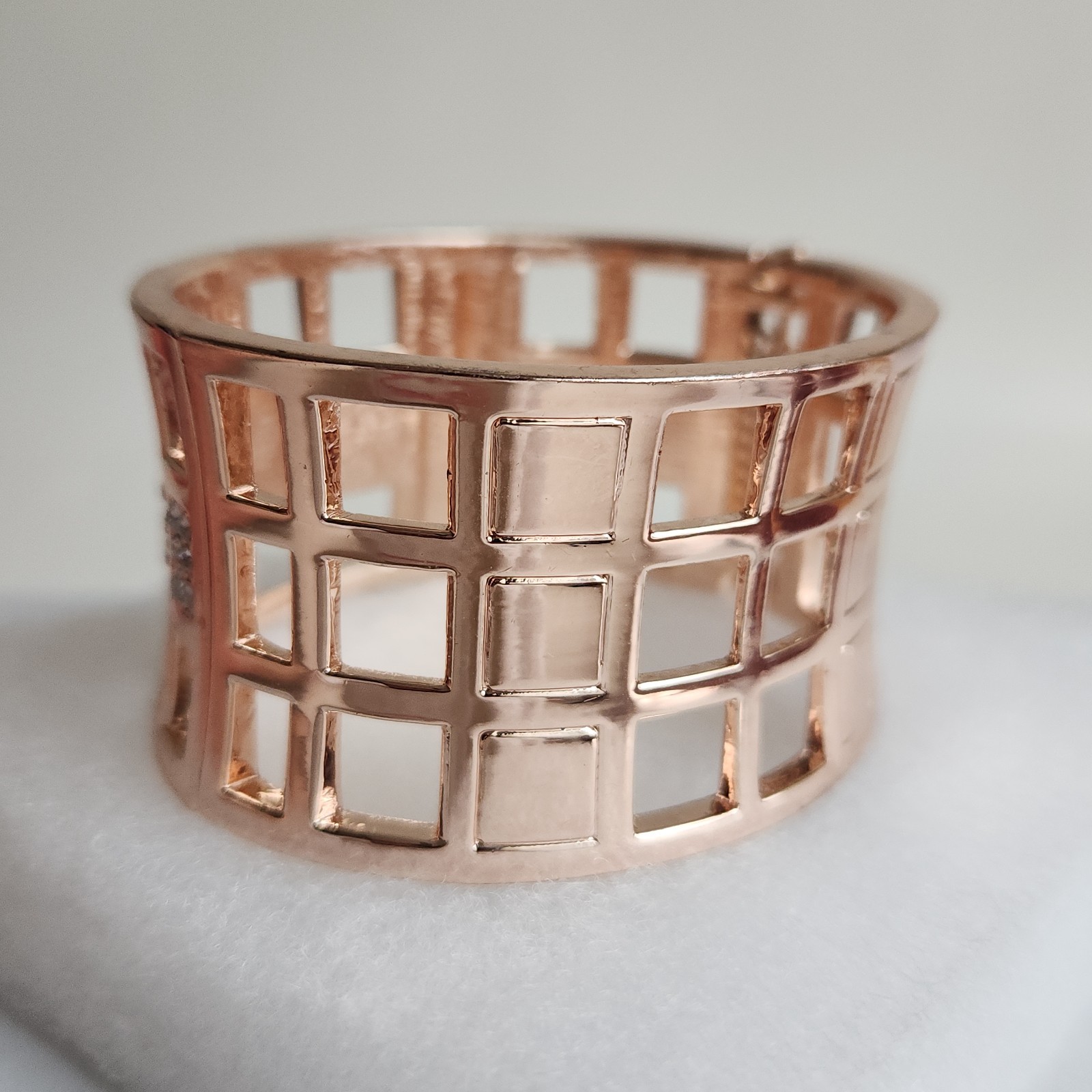 Rose Gold Tone Architectural Open Cuff Statement Bracelet Wide Modern 7″