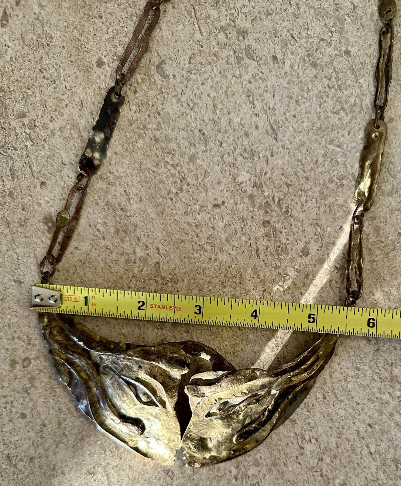 Vintage Armando Lozano The Kiss Bronze Brutalist Necklace Mexican Modernist Art