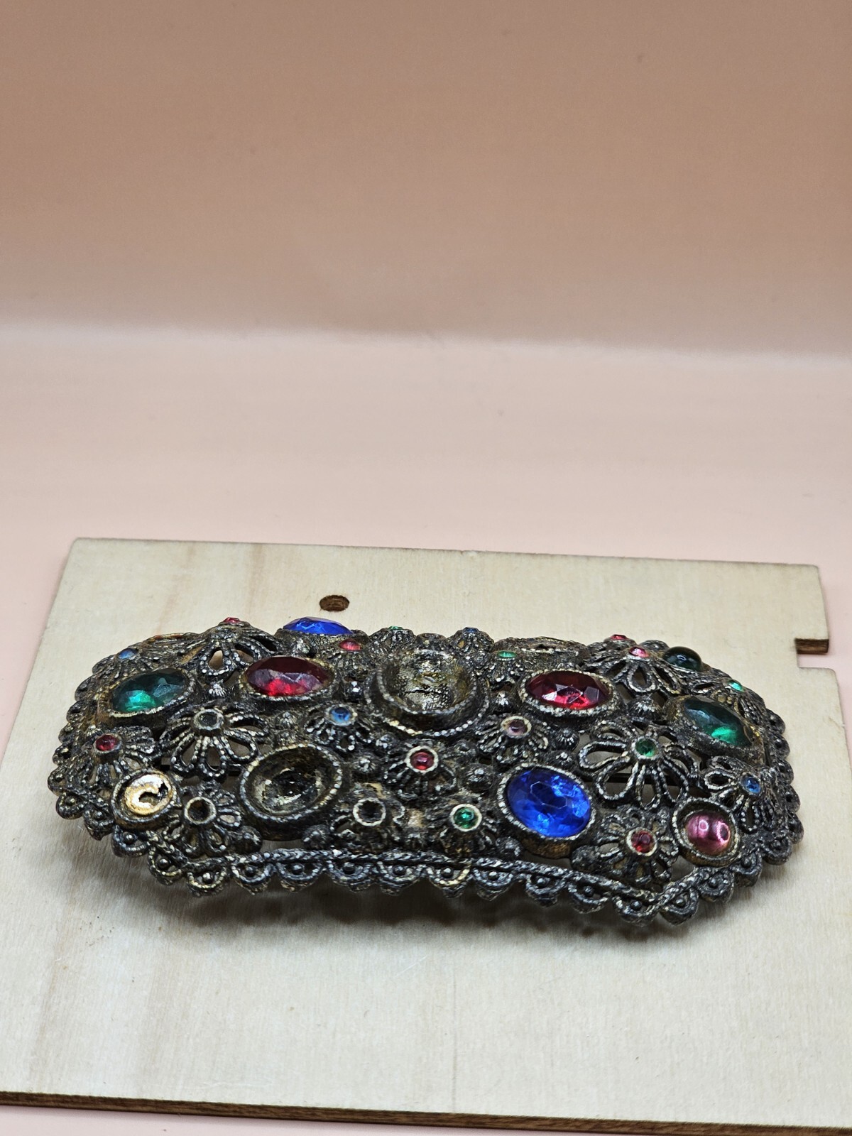 New England Glass Works Brooch Pin Floral Design Faceted Stones Vtg 1940s
