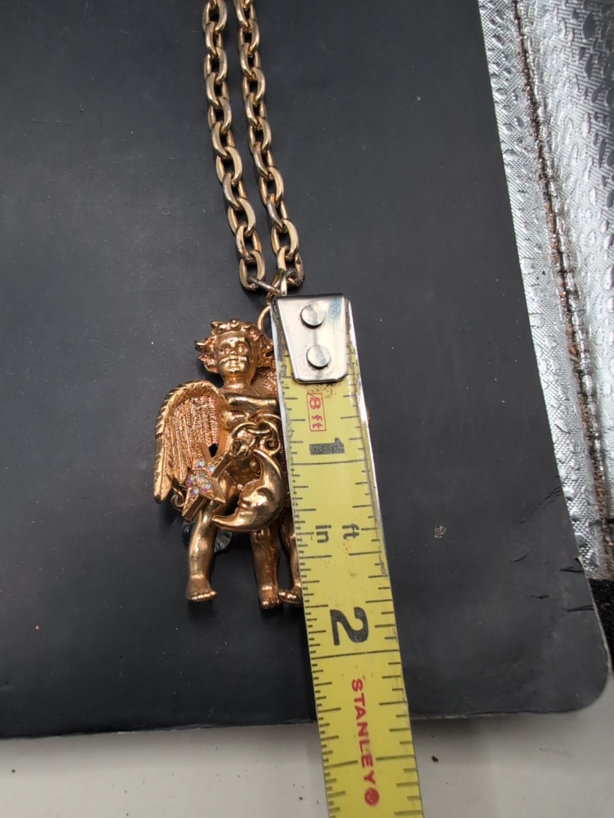 Vintage Kirks Folly Double Cherub WithStar Charm Necklace Gold Tone