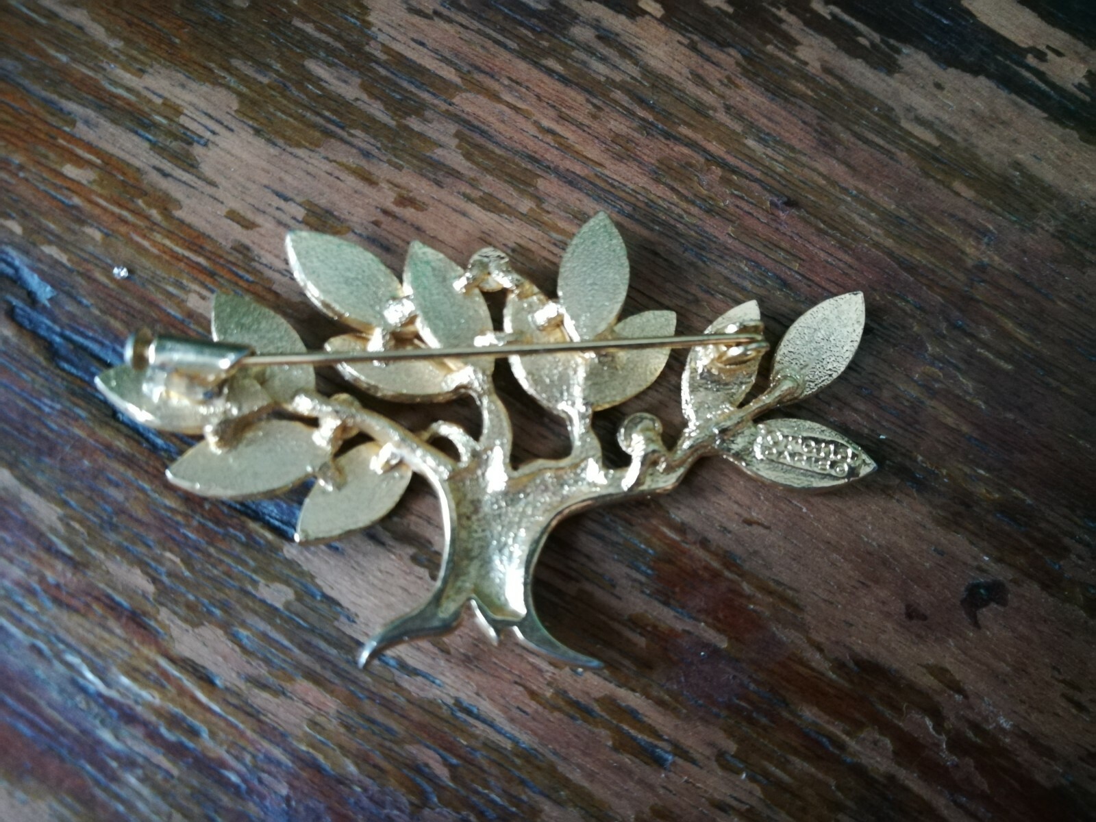 Vintage Orena Paris Tree of Life Gold Tone Brooch Pin Trombone clasp