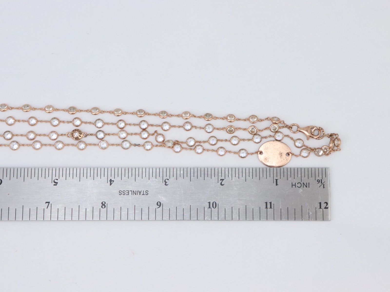 Henri Bendel 925 Sterling Silver Bezel Set Crystal or CZ Necklace Rose Gold Tone