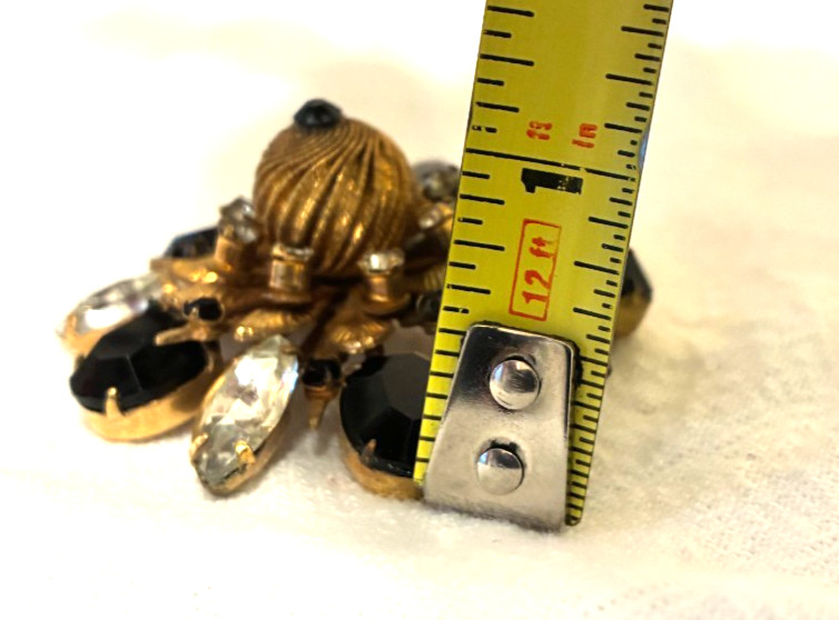 Antique Black Clear Rhinestone Facet Pin Brooch Dimensional Starburst Statement