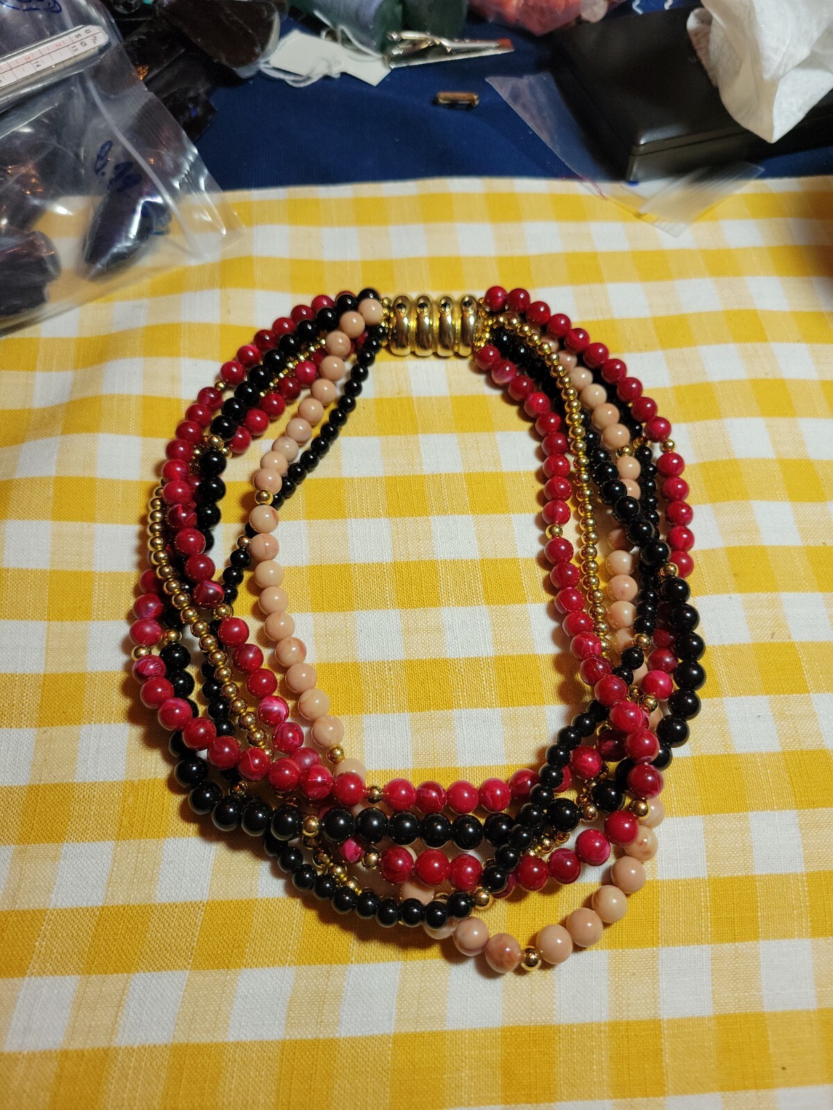 Vintage Gay Boyer Multi Strand Bead Costume Necklace