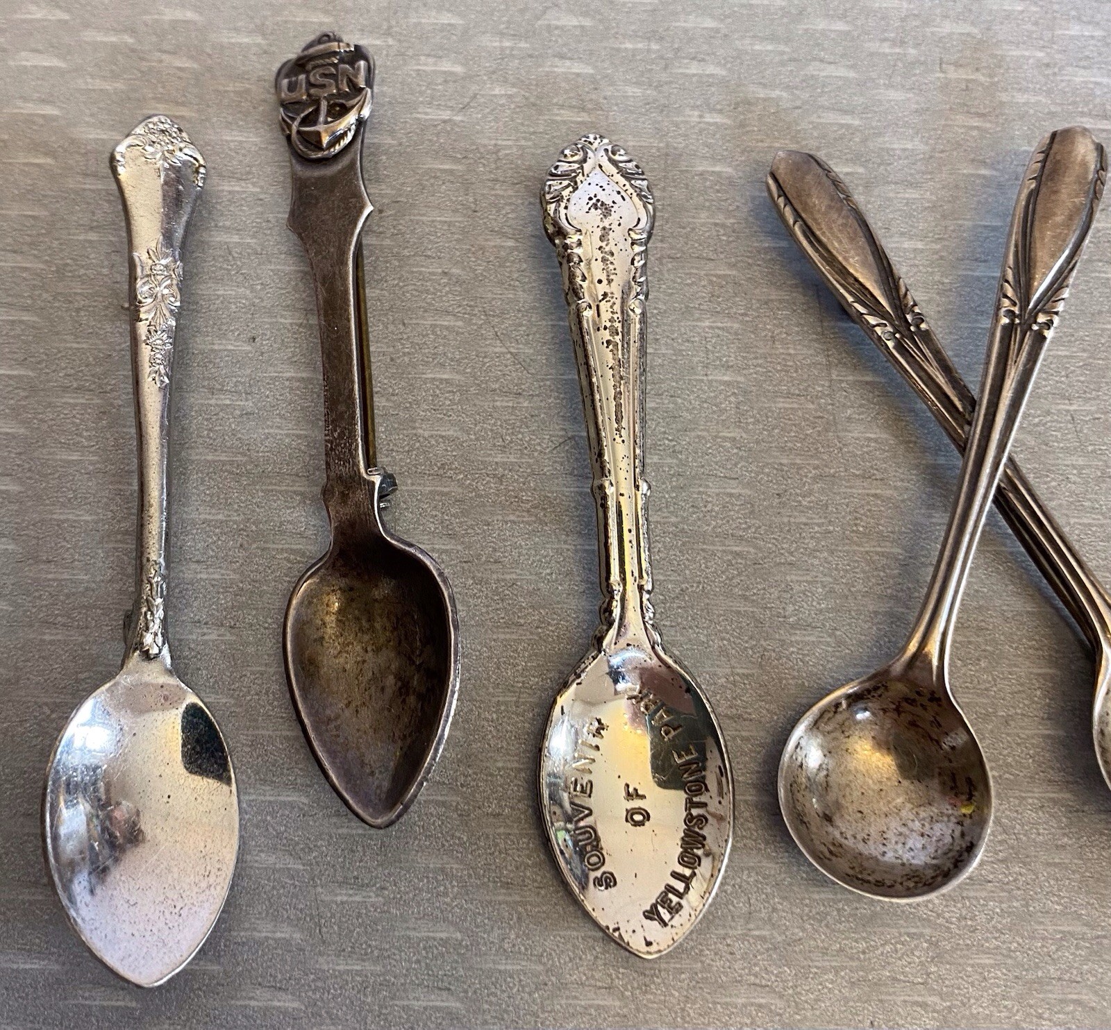 Estate Collection Sterling Silver Spoon Brooch Lot 12 Souvenir USN Yellowstone