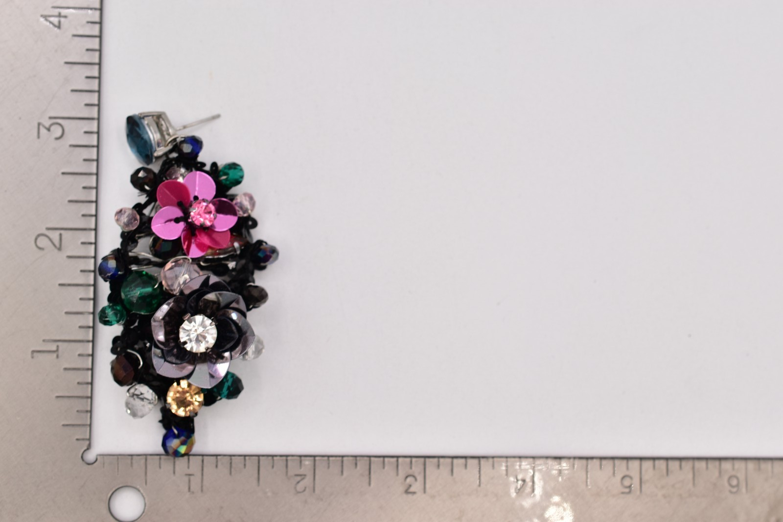Vintage Sequin Flower Drop Dangle Earrings Rhinestone Chunky Statement Y2K BinAY