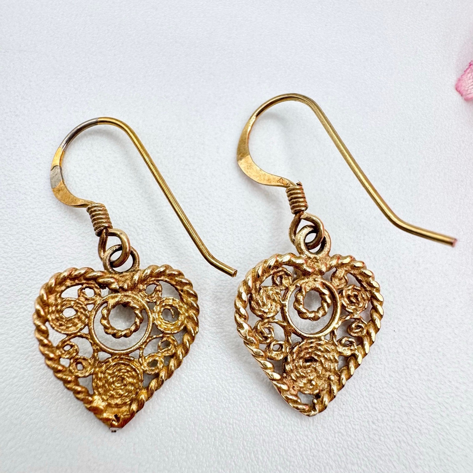 Vintage Cannetille Heart Earrings Delicate Dainty Feminine Romantic For Gifting