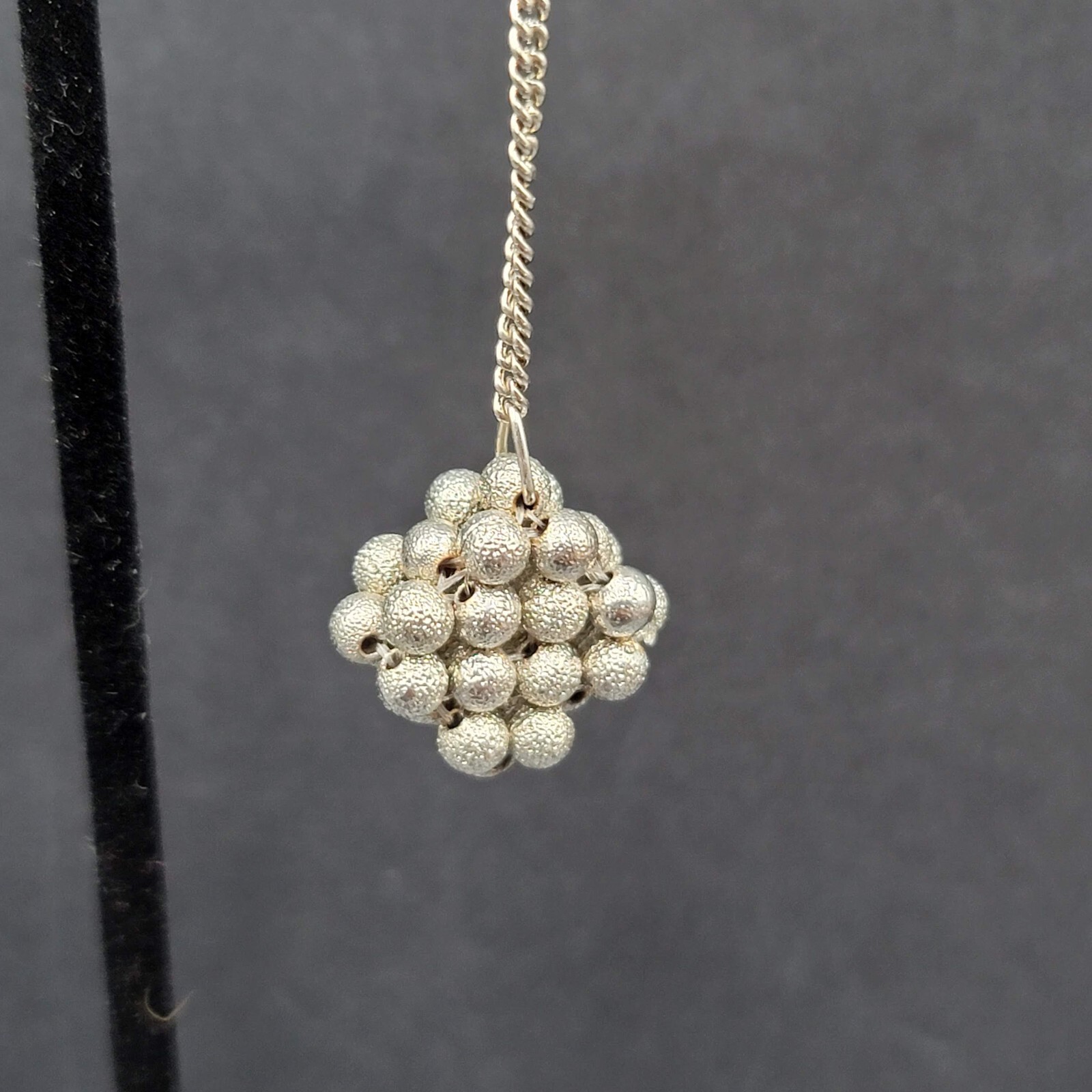 Vintage Pierced Earrings Silver tone Bead Cluster Dangle Unique 2.5″