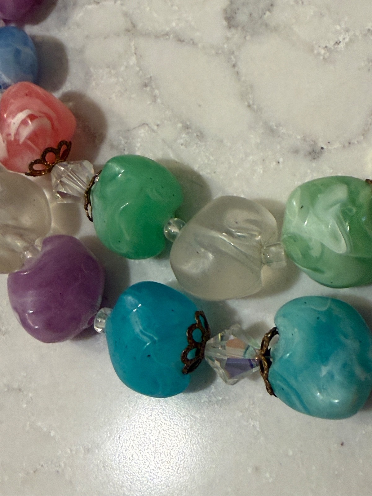 Vintage 2 strand chunky necklace statement acrylic and AB stones marbled Spring