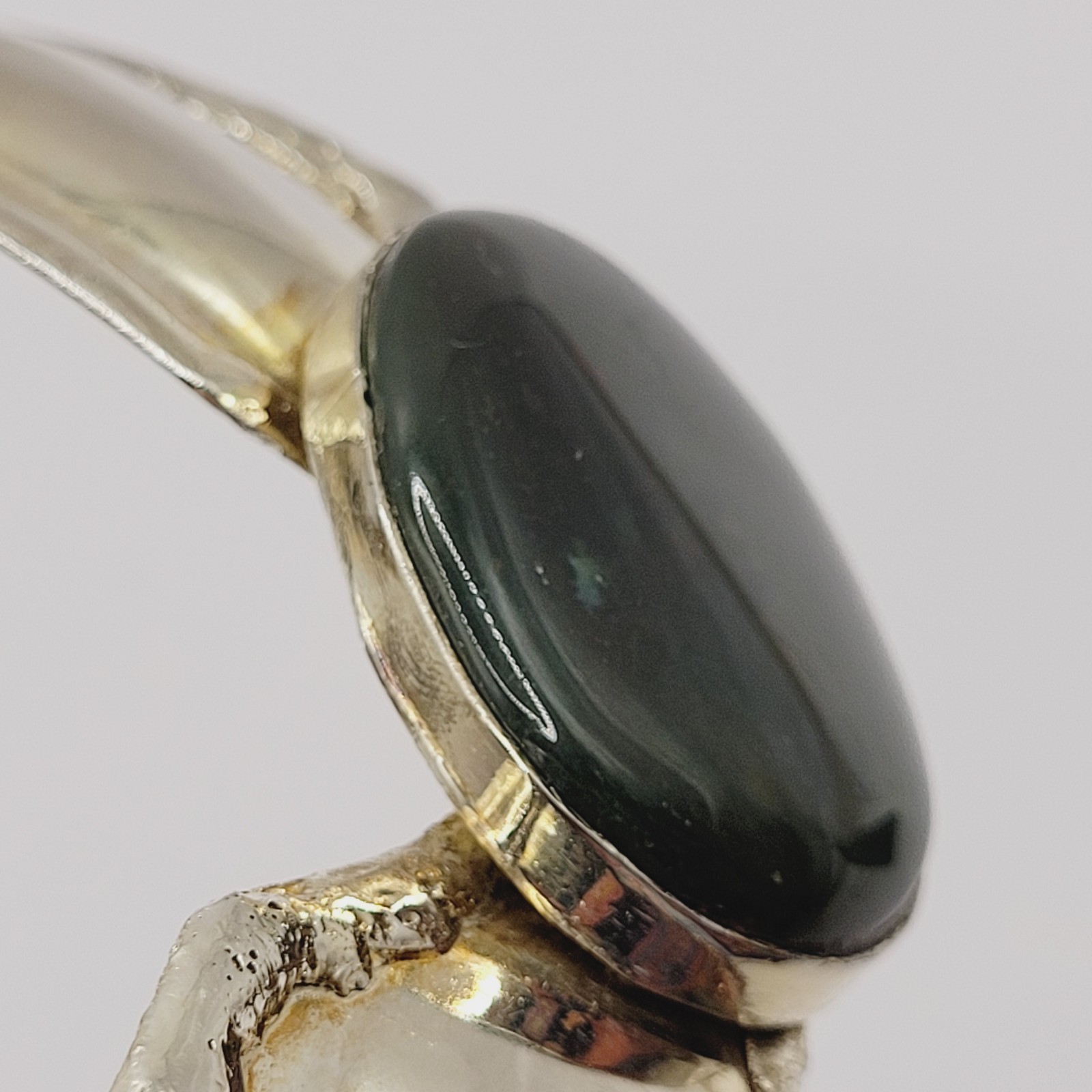 SW Style Collar Handmade Silver Tone Metal Green Agate Stone ROUGH Vtg Necklace