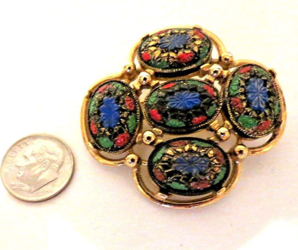 Sarah Coventry LIGHT OF THE EAST Mosaic Brooch Pin 1968 Vintage Very Good Cond.