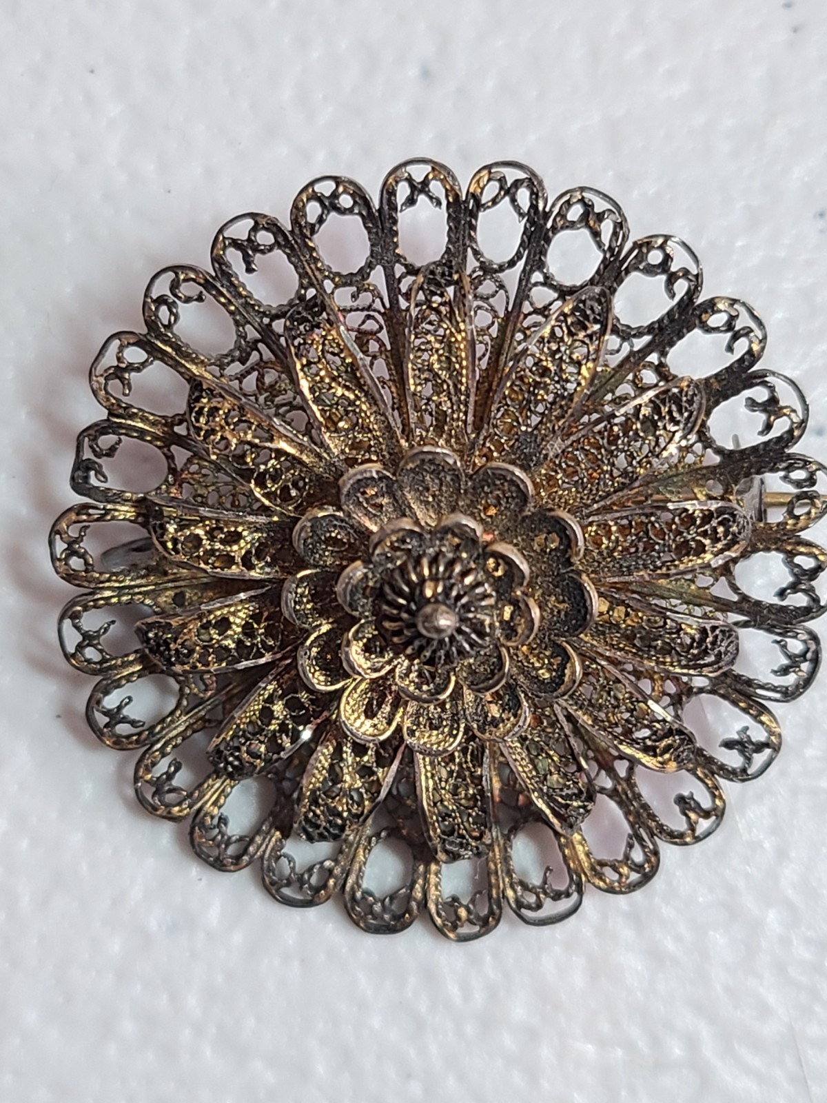 Art Deco Gold Washed Silver Cannetille Filigree Pin Vintage