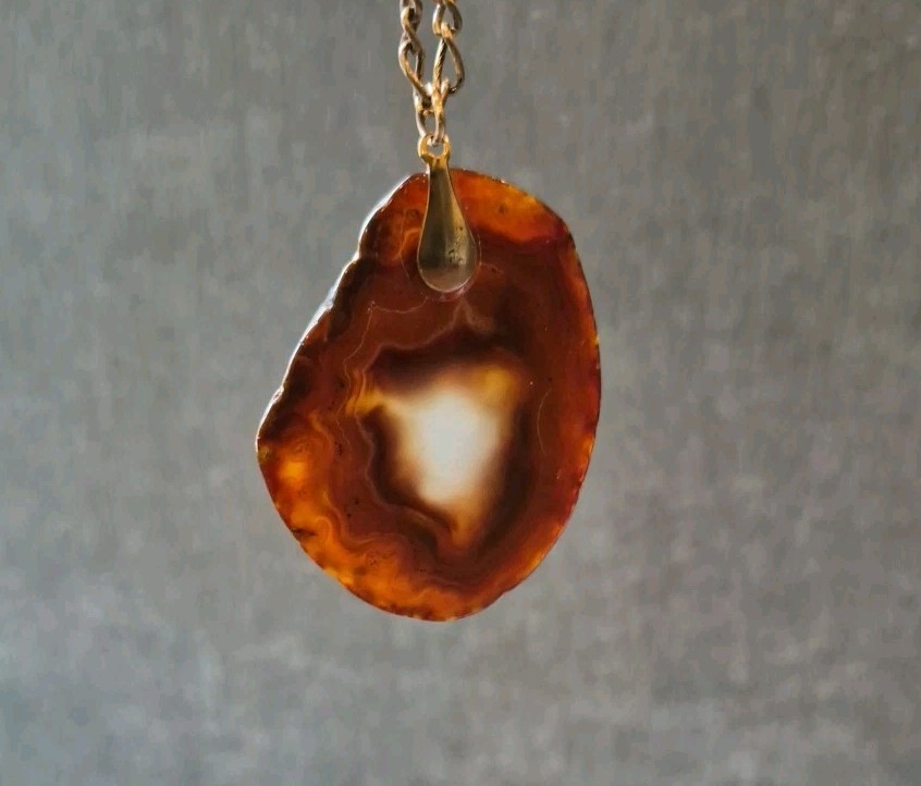 Vintage Stone & Mixed Metal Necklaces, Chipped Tiger’s Eye & Agate Slice Pendant