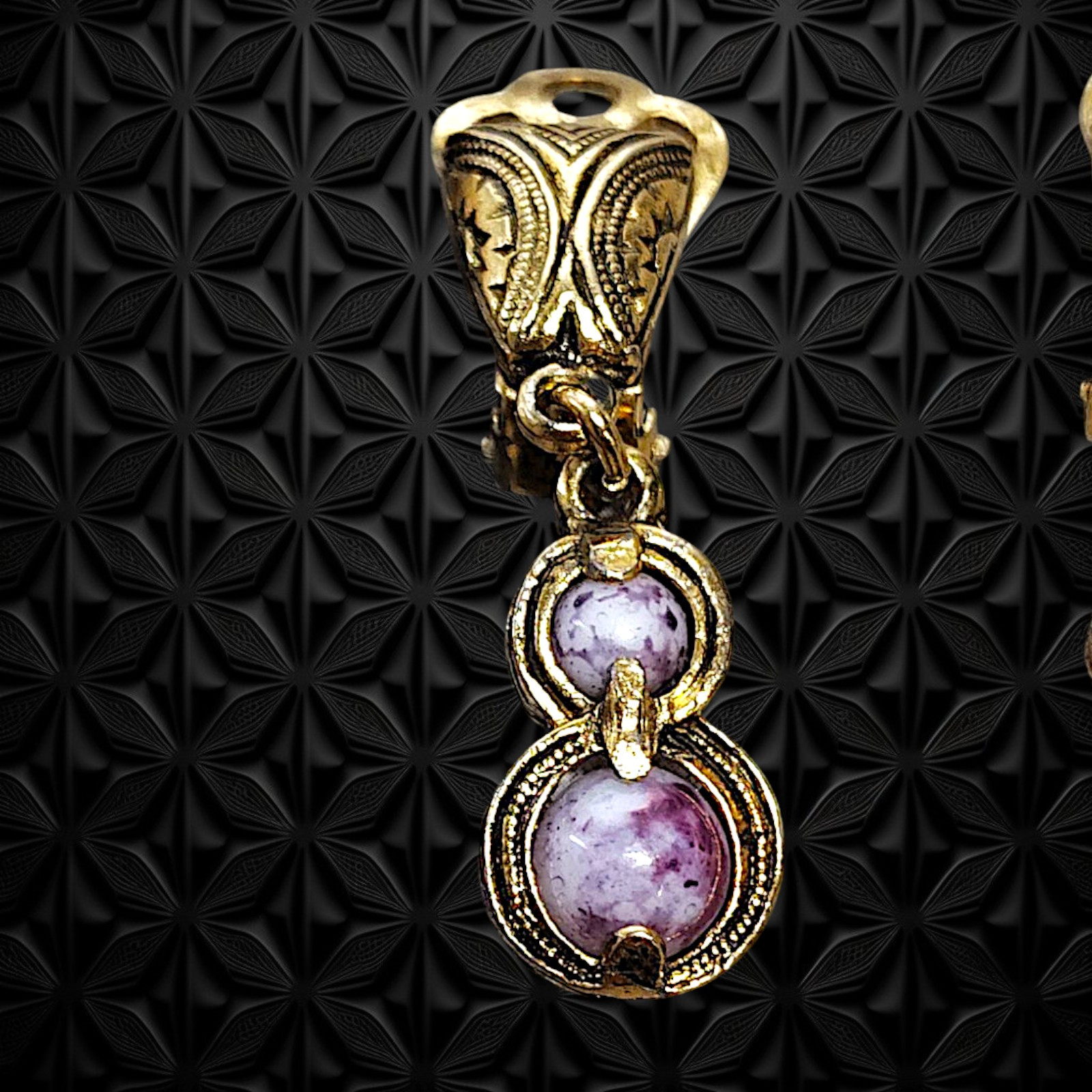 Vintage Gold-Tone Engraved Metal Black Outline With Two Purple Stones