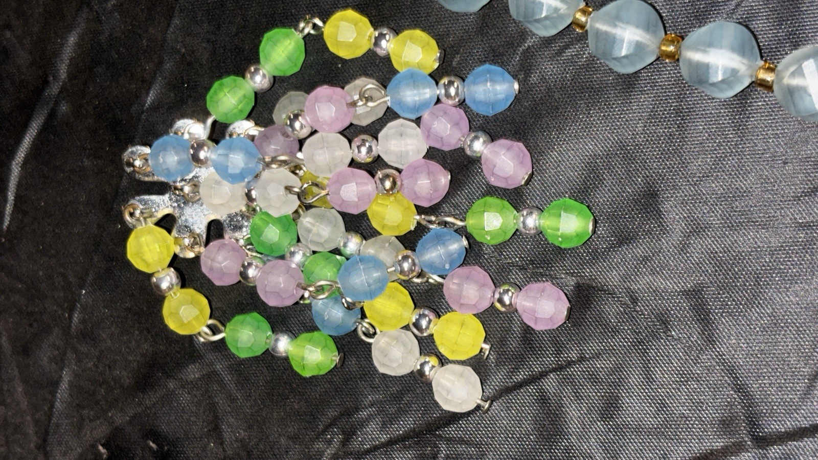 Vtg West Germany Blue Glass Bead Necklace And Multi Colored Clip On Earrings Set