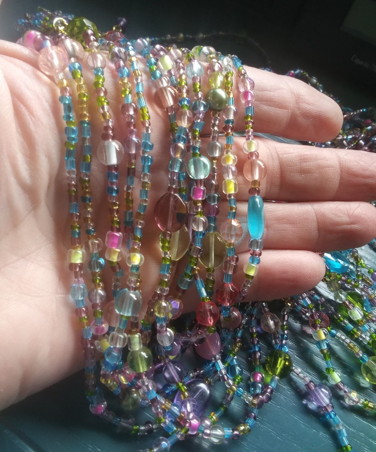 Vintage 80’s Joan Rivers Pastel Glass Multi Strand/Color Torsade Necklace. J1026
