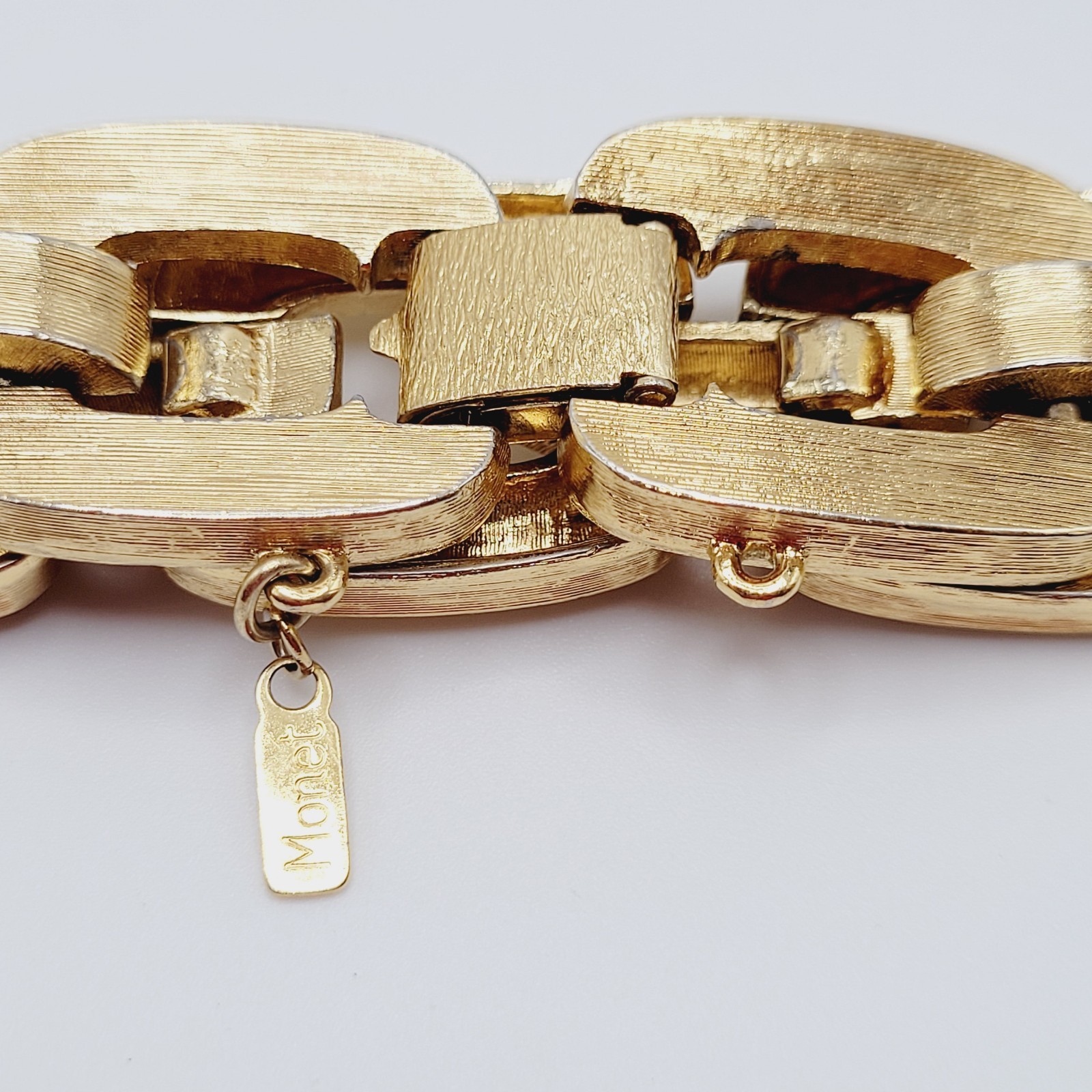 Monet Chunky Square Link Gold Tone Brush Finish Vintage Bracelet No Safety Chain