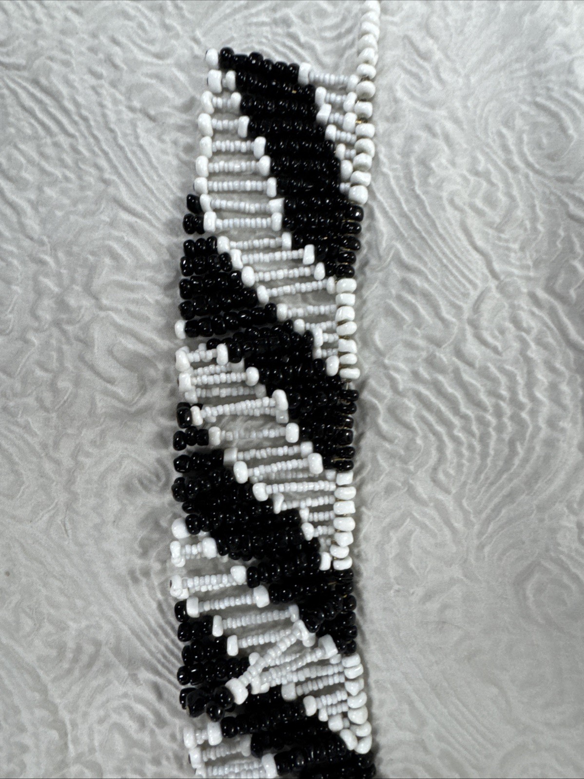 Vintage Monochrome Black & White Beaded Collar Necklace Bib Fringe Statement 16”