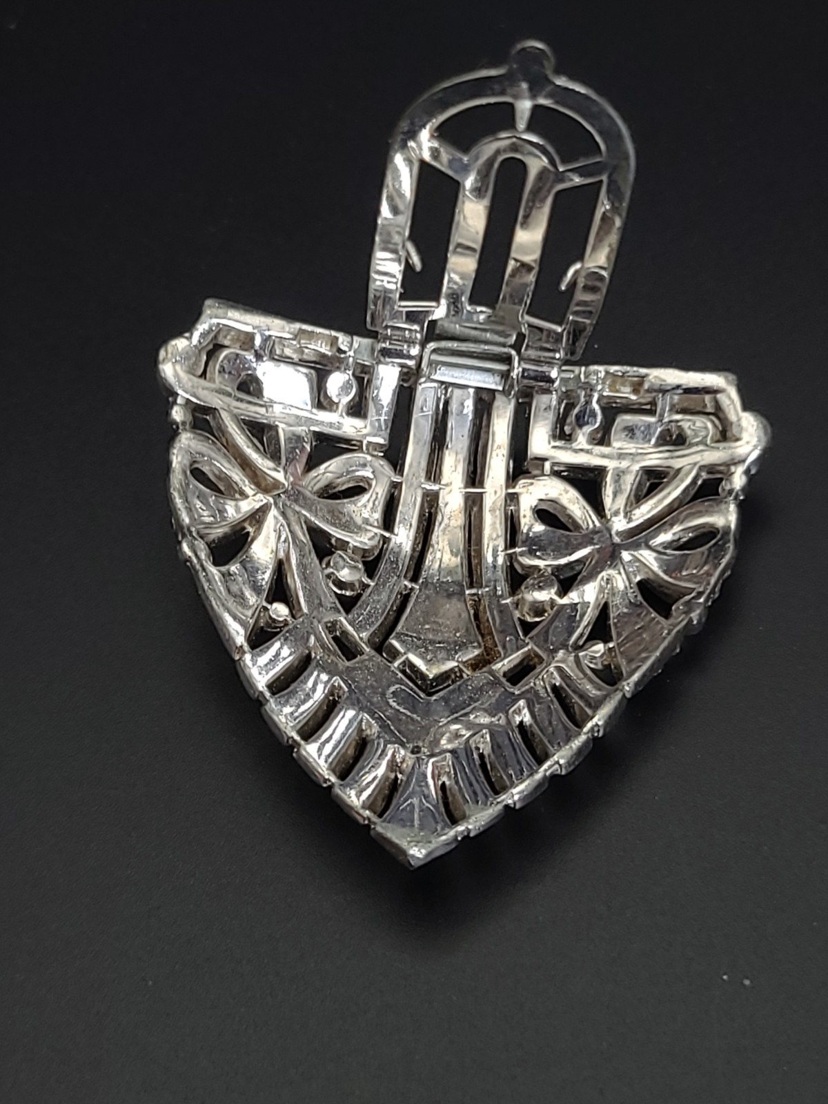 Vintage Signed Crown Trifari Art Deco Rhinestone Dress Clip Brooch
