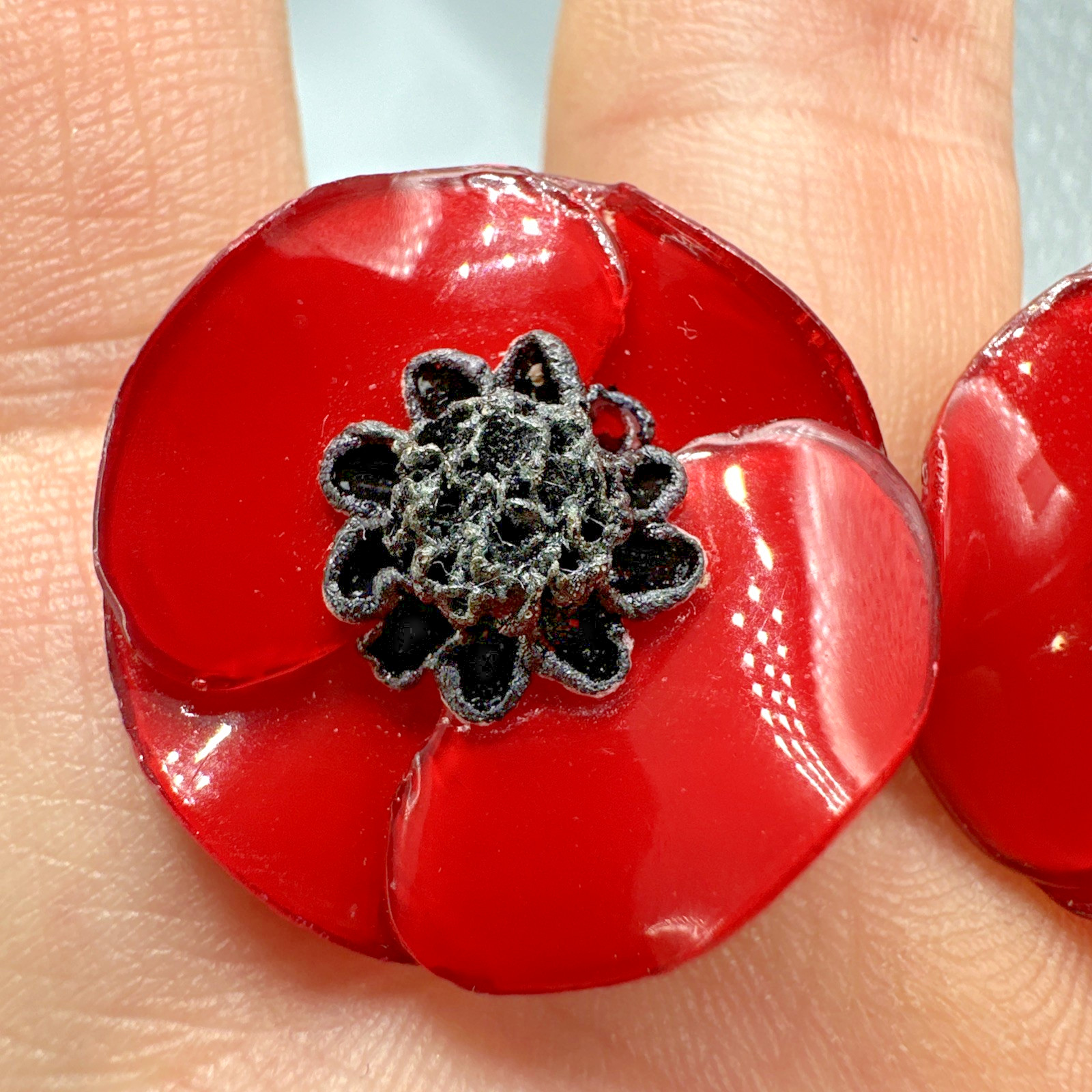 Cilea Paris Vintage Handmade Designer Resin Red Poppy Flower Clip Earrings