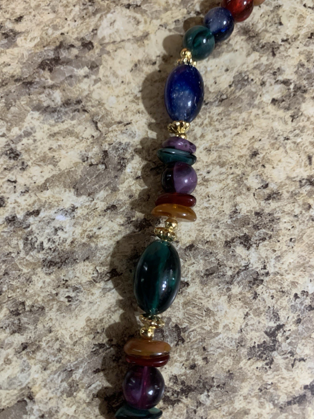 VTG Colorful Faux Stone Beaded Necklace with Gold Spacers Fall Colors