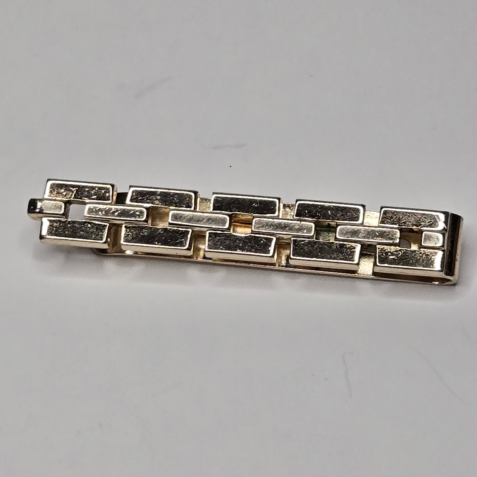 Vintage Swank Gold Tone Tie Clip Geometric Brick Watchband Link Mid Century MCM