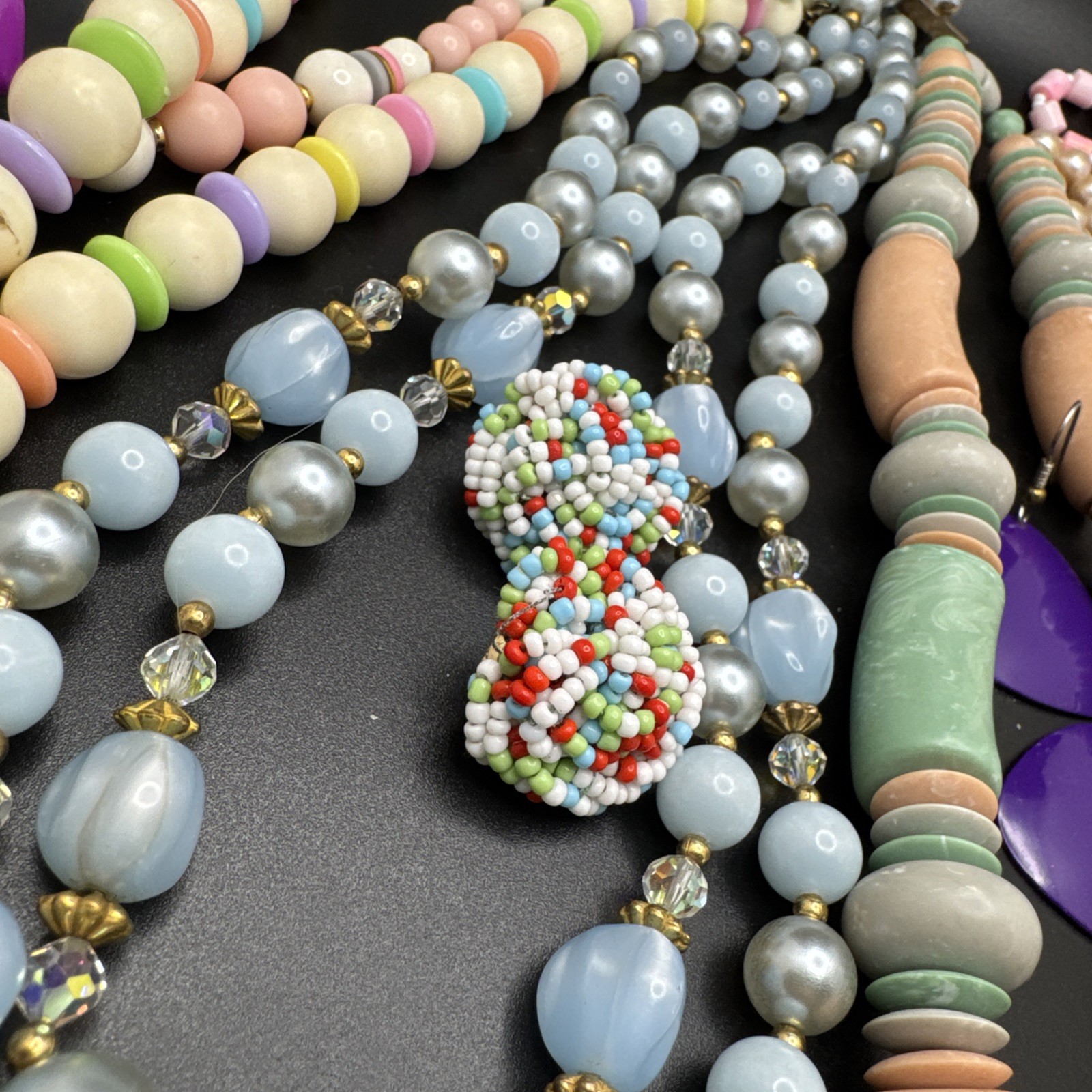 TITLE Vintage Chunky Beaded Necklace Lot Pastel Lucite Statement Jewelry 8 Pc