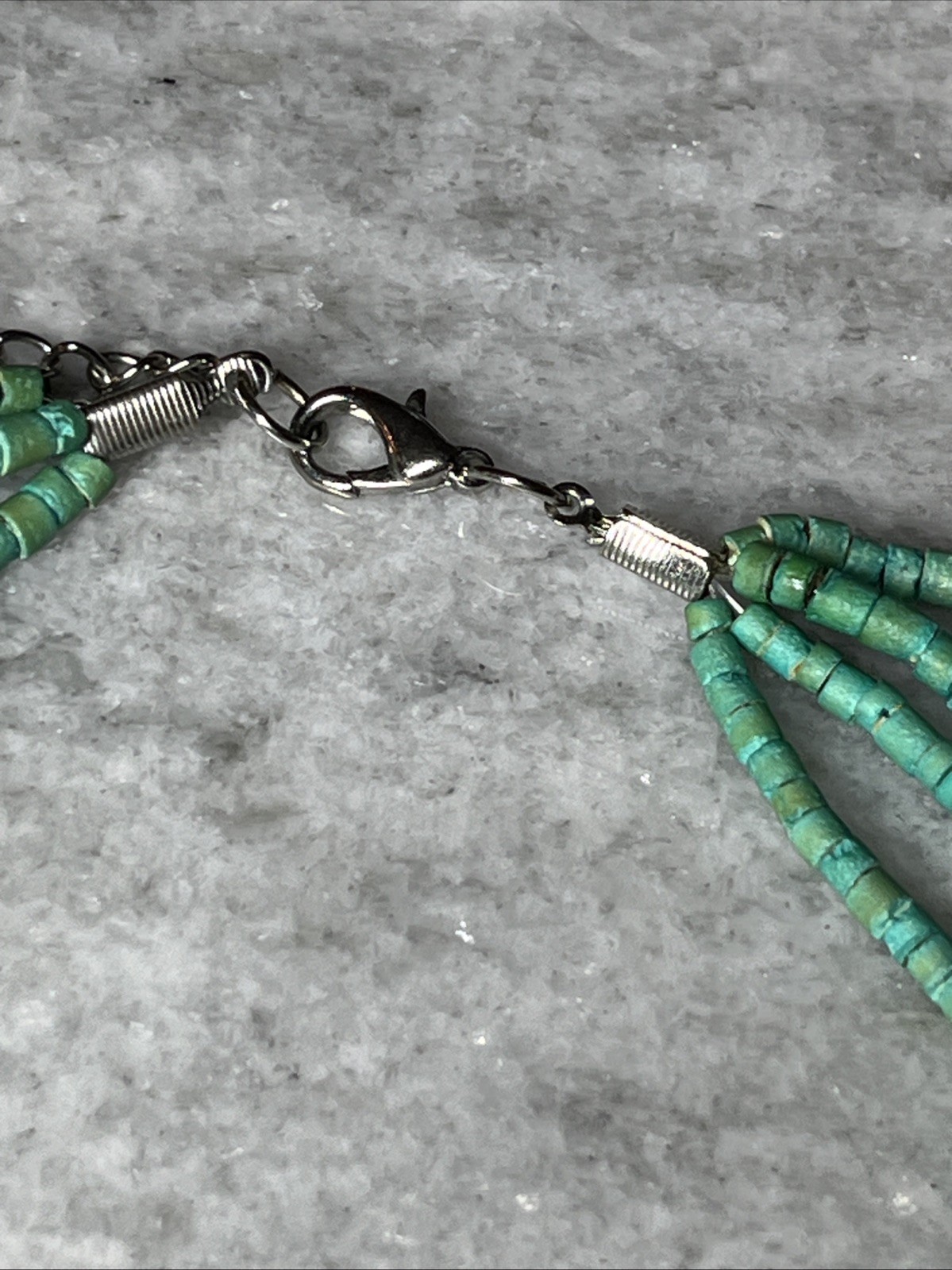 Turquoise Tone Cascade Necklace 4 Strand Layered Discs Beaded Faux Pearl Jewelry