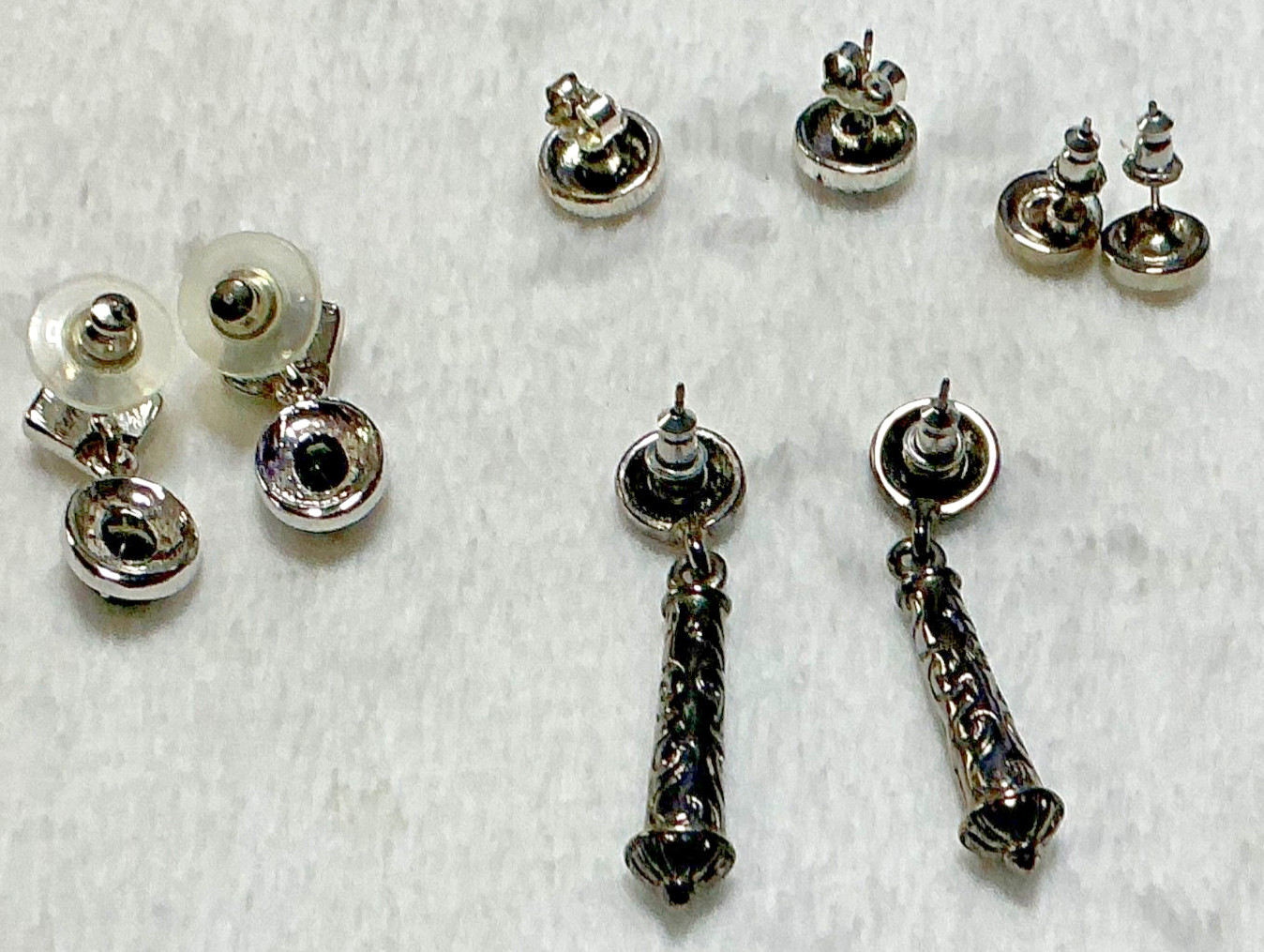 Vintage Silver Tone Drop Post Earring Lot, Napier Mother of Pearl/Abalone