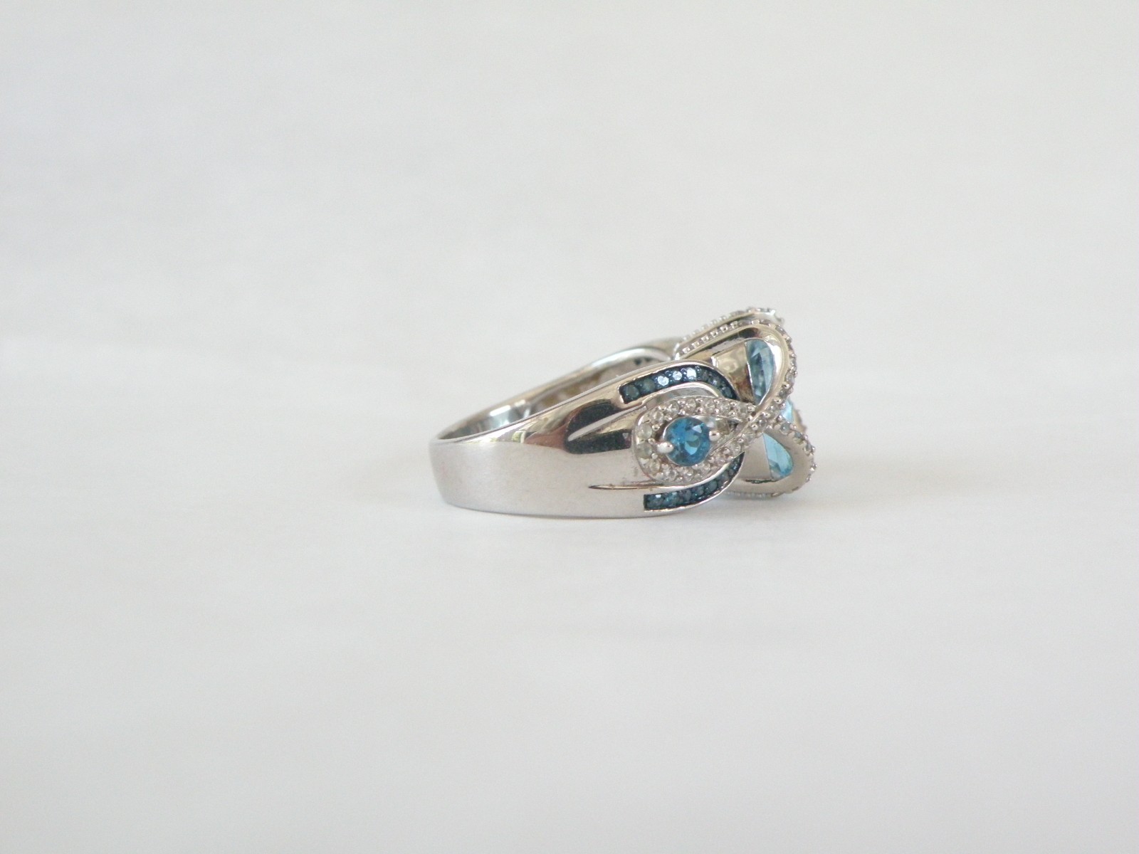 Vintage Style Sterling Silver 925 Natural Heated Blue Topaz Diamond Ring Size 6