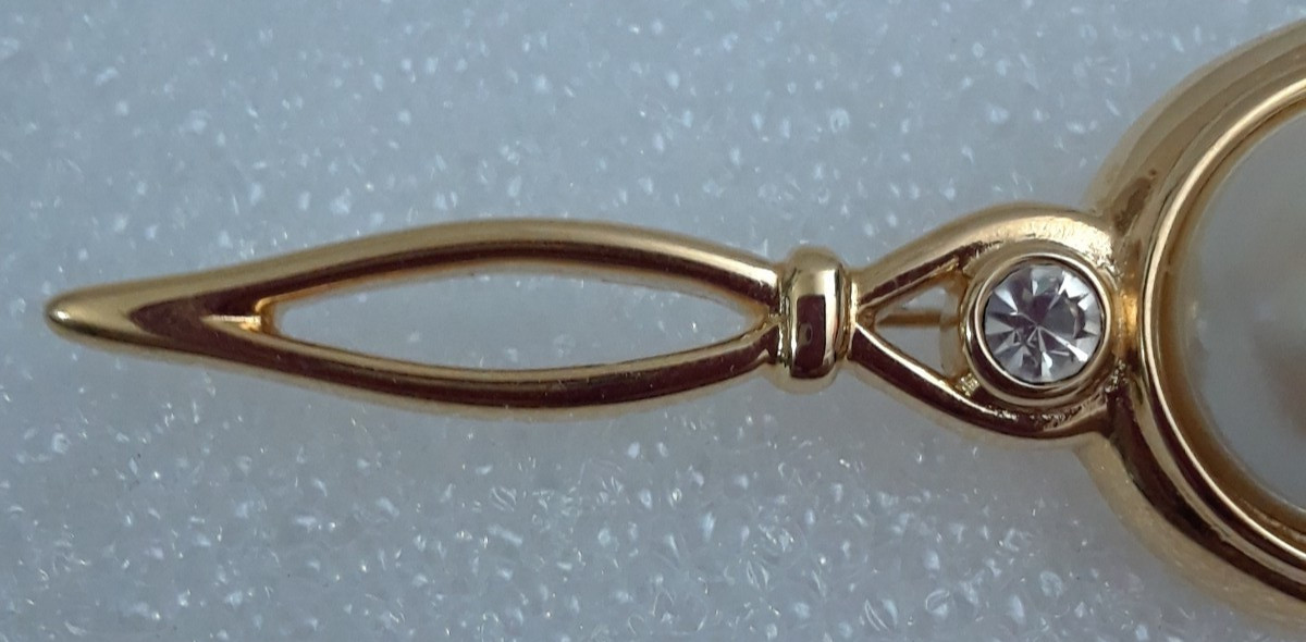 Monet Gold Tone Large Faux Pearl Bar Pin Brooch 4 in Long