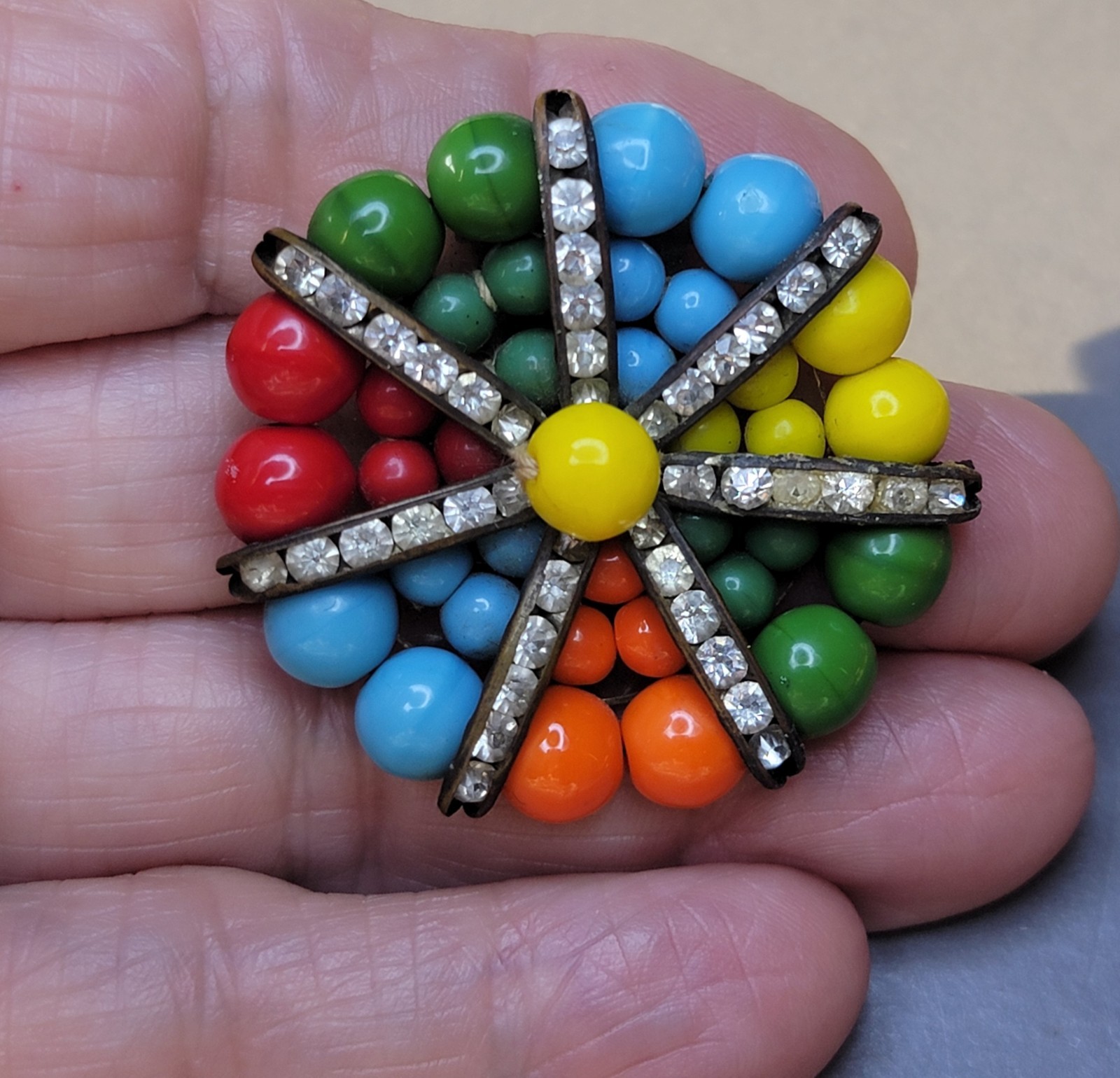 Vintage Miriam Haskell Unsigned? Dress Clip Brooch Wired Glass Beads
