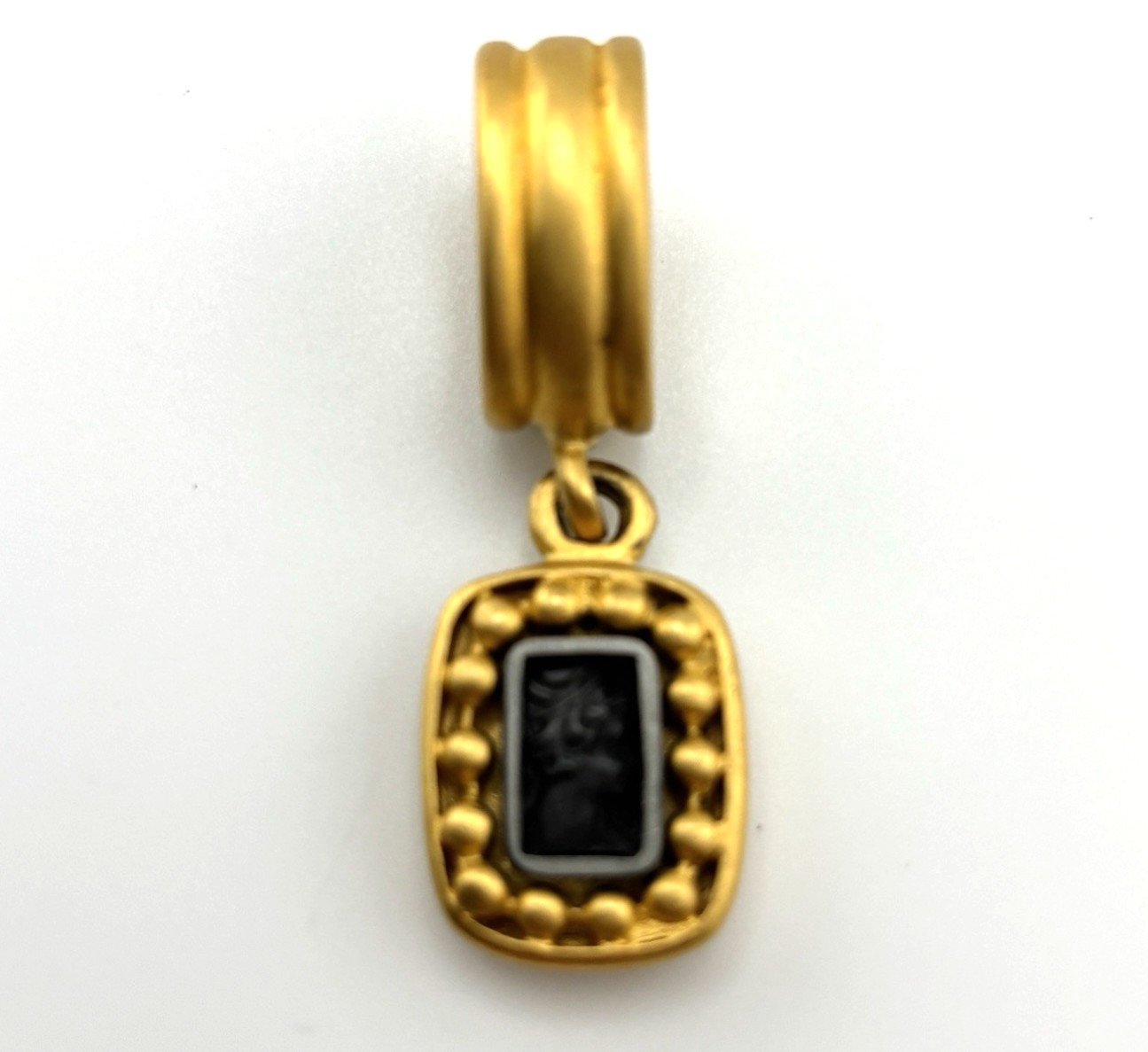 Vintage Carlisle Black Cameo Pendant Brushed Gold Tone Large Bail Signed