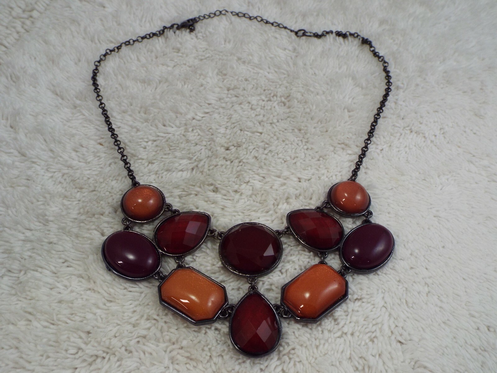 Gunmetal Peach Red Fuchsia Bead Scoop Necklace (A57)